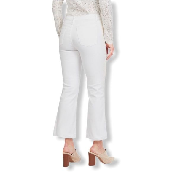 Juicy Couture White Tuxedo Stripe Crop Flare Uneven Hem Jeans size 24 - Picture 2 of 13